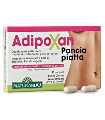 ADIPOXAN PANCIA PIATTA 30 CPS, INTEGRATORE PER IL GONFIORE E DIGESTIONE